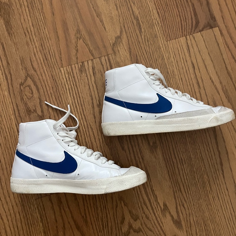 Nike White and Blue Blazers (High-Top Sneakers)